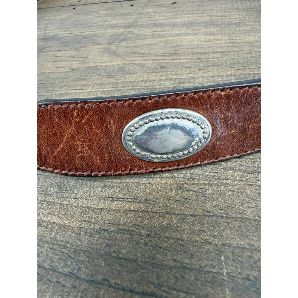 Vintage Brown Leather Western Concho Belt Silver Buckle Boho Cowboy Unisex 40